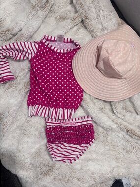 Ruffle Butts polka dot swimsuit and Sun Hat bundle